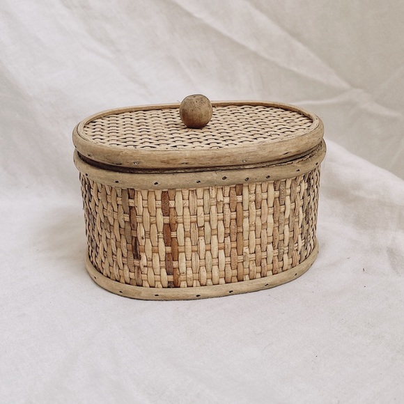 Vintage Rattan Caned Storage Canister Box